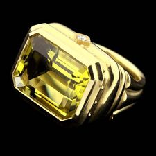 Ladies SeidenGang ring done in 18kt. green gold set with an amazing lemon citrine and accented with .06ctw in diamonds. Part of their classic collection.