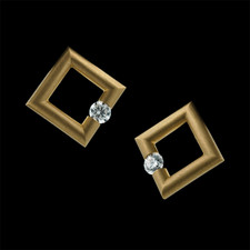Square-shaped 18kt gold and .11ctw diamond Jazz earrings in a matte finish, designed by Steven Kretchmer.