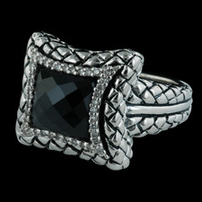 Ladies sterling silver .20ctw diamonds and fancy onyx basket weave dome ring designed by Scott Kay Sterling.
