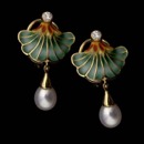 This enameled Lilly pad pair of Nouveau Collection earrings are flanked by .18ctw of diamonds and pearls.