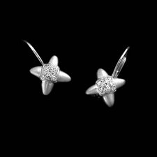 Platinum small precious petal earrings with pave diamonds on leverbacks from Chris Correia.