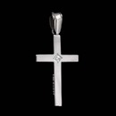 An 18kt white gold Latin design cross from the Charles Green collection. This cross features .04ct in diamonds at the center. The cross measures 25mm x 16mm. Hand forged, the best