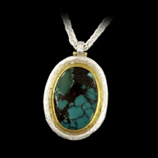 A very pretty Silver and 24K gold Necklace, Galapagos, one of a kind, chineese turquoise, 25x18, oval, cabochon, flat clasp, 18