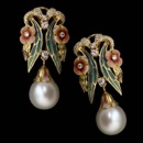 Nouveau Collection's stylish enamel and 18kt yellow gold earrings with drop pearls and .65ctw diamonds.
