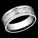 A stylish and subtle 14k white gold mans wedding ring. The total carat weight of the diamonds is 0.32tcw. There are 8 round diamonds going all the way around the ring. Each diamond is 0.04 carat weight. The ring has a satin finish and two cuts design down the center of the ring. The ring is a flat band and is 8mm in width.
The diamonds on this ring are not over powering. The price is for a size 10, but this ring can be made in other sizes. Prices may vary depending on finger size.