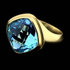 SeidenGang green gold ring set with a large 15mm cushion cut blue topaz.