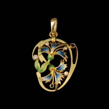 This whimsical Nouveau Collection pendant features intricate enamel work and is set in 18kt yellow gold.