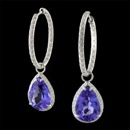 4.20tw Royal Tanzanite Pear Shapes, set in double sided diamond halo,detachable from 19mm Pyramid Set, hinged hoops. Made in platinum or 18kt gold.  Any colored stone or diamond and be used. Handmade in America.  Simply beautiful!!
