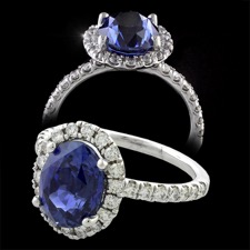 Pearlman's Bridal 18k gold Blue sapphire diamond halo ring