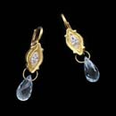 From well known designer Cathy Carmendy These 20kt yellow gold, diamond and briolette cut aquamarine drop. They are beautiful on and make a great fashion statement as well. The earrings have lever backs. 