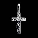 An elegant 18kt white gold cross with a wonderfully engraved vine and floral ''daisy'' center design from the Charles Green collection. The cross measures 18mm x 12mm. Hand forged and solid!