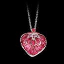 A beautiful necklace and pendant for the Nicole Barr collection. This pendant features a Plique-a-Jour Enamel design on Sterling Silver Heart Necklace. The pendant measures 30mm. Set with Ruby. Rhodium Plated for easy care. The chain of the necklace is adjustable 18 inch chain.