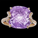 A very pretty 18K gold Amethyst ring from Bellarri. The diamonds on the side have a total carat weight of 0.16. The Amethyst has a weight of 6.50tcw. The Dimensions of the top of the ring is: 12mm x 14mm
