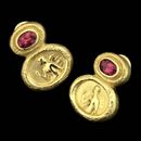 SeidenGang 18kt. green gold earrings set with a 7mm oval rhodolite garnet, part of the odyssey collection.