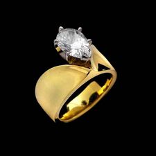 A very unique ladies 18kt yellow gold engagement ring from, with a tapered shank and 6-prong head.  Designed by Eddie Sakamoto for a beautiful pear shaped diamond.