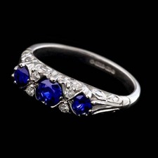 Charles Green 18kt w.g. Victorian 3 stone sapphire & diamond ring