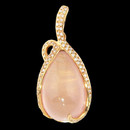 A rose quartz and diamond pendant made with 18K gold. The rose quartz has a total carat weight of 21.50. The diamonds have a total carat weight of 0.37.
Dimensions: 37mm x 17mm