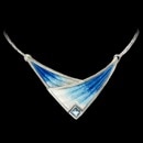 A stylish angular Sterling Silver enamel Necklace from designer Nicole Barr. The pendant features a Blue Topaz at the bottom. Rhodium Plated for easy care. The pendant measures 40mm.