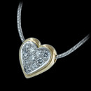 Michael Bondanza's platinum and 18K gold mini pave heart necklace on a platinum snake chain, with .20ctw of round diamonds. 