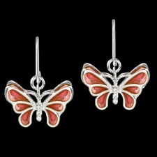 Sterling Silver Butterfly Wire Earrings-Pink. White Sapphires. Rhodium Plated for Easy Care. Size: 13 MM