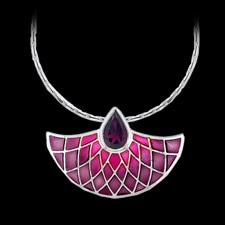 Nicole Barr Sterling Silver pink enamel Rhodolite Fan Necklace