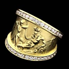Ladies 18kt. green gold SeidenGang bas relief ring from their classic collection. The ring has great detail and is accented with 1.12ctw in diamonds.