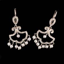 Cathy Carmendy Platnum DIamond & Pearl Chandelier earrings