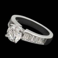 Elegant classic tapered baguette diamond engagement ring in platinum, designed by Sasha Primak.  The ring is set with 1.0ct of diamonds and is 4.9mm to 3.2mm.  Center diamond not included.