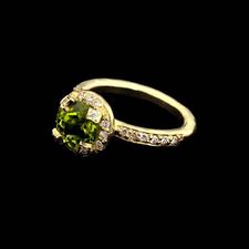 SeidenGang green gold ring with diamonds set with an 8mm round peridot and accented with .40ctw in diamonds.