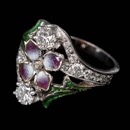 This dreamy and beautiful 18k white gold and enamel Nouveau Collection ring shines with 1.39ctw in diamonds. Size 7. This is pictured to hold two .42ct. round brilliant diamonds.