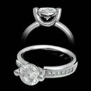 Whitney Boin post platinum u mount engagement ring with diamond shoulders. The ring is set with 12 princess cut diamonds weighing .41ctw. of VVS F-G quality diamonds. The ring is 4mm in width and weighs 10.8 grams.  Shown with a 1.0ct diamond.