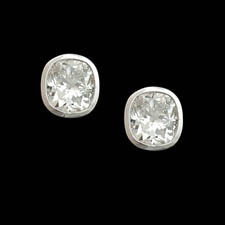 Pearlman's Bridal Bezel set cushion cut diamond earrings