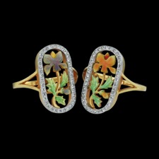 Lovely 18kt yellow gold, purple, orange, and green enamel ring set with 0.23ctw diamonds around the edge, from Nouveau Collection  These rings each measure 21mm x 11mm. Each ring sold separately. Size 7.25