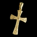 A beautiful Tendril-engraved 18kt yellow gold  from English jeweler Charles Green. The cross measures 27mm x 18mm in height & width. Beautiful hand forged piece 