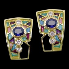 Nouveau Collection Blue sapphire and diamond stained glass earrings