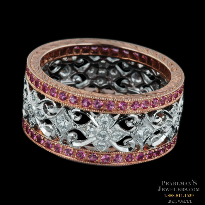 Beverley K 18kt White And Rose Gold Diamond And Pink Sapphire Band