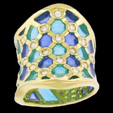Nouveau Collection blue and green enameled diamond ring