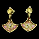 An art nouveau inspired pair of earrings with a great design and color. These earrings are made from 18k gold and feature a reddish color enamel. There is a single diamond on the top of the post, on each earrings, with a carat weight of 0.01cw. These earrings weigh 5.7 grams.