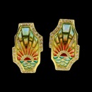 An artistic pair of 18k gold Nouveau Collection earrings. These earrings are enamel with multiple colors to show the sun rising and feature 38 round diamonds in each earrings, with a carat weight of 0.45cw. These earrings weigh 15 grams.