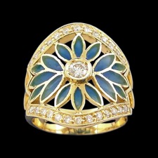 Nouveau Collection blue enameled leaf diamond ring