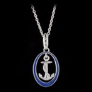 Nicole Barr Sterling Silver Blue Anchor in Oval Necklace. Rhodium Plated for Easy Care. Comes with an Adjustable 18 inch sterling silver chain. The pendant measures 20mm in length. 