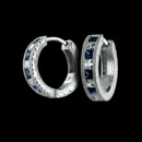 From Beverley K, this is a pair of 18k diamond and blue sapphire hoop earrings.  There are .40ctw of princess cut diamonds and .39ctw of princess cut blue sapphires.  The sides of the earrings are hand engraved. These earrings are 3mm wide and 14mm in diameter.