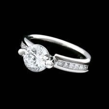 Whitney Boin post platinum u mount engagement ring with diamond shoulders, .35ctw in diamonds. The ring is 4mm in width.