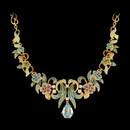 This absolutely stunning Nouveau Collection 18kt yellow gold necklace with multicolored enamel is sure to catch anyone's attention. Set with one large aquamarine and 0.60ctw diamonds. This piece is measured 65mm x 35mm.