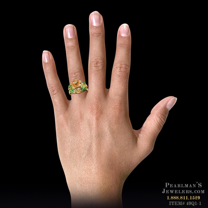Nouveau Collection Floral enamel diamond ring