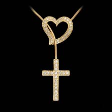 This is a beautiful diamond and yellow gold heart and cross pendant representing Proverbs 3:3 