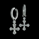 These are a pair of diamond huggie earrings with diamond cross charms from Beverley K.  They are 18k white gold and have a total diamond weight of .43 ct.  