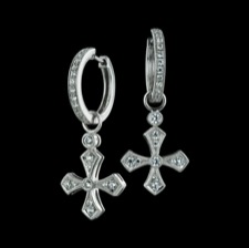 Beverley K 18kt white gold diamond cross drop earrings