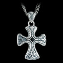 Masculine large engraved Cross with onyx in the center.  This Scott Kay Sterling piece has an enhancer bail which makes it very versatile. The depth of the cross is 7.80 mm, width is 35.35mm, and height 40.33 mm