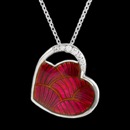 This heart pendant measures at 15mm across and 13mm top to bottom. This features white sapphires, set in sterling silver, plated with rhodium for easy care. The red center reflects and moves with the light giving it a 3D effect. 
chain is 18 inches and is fully adjustable. 